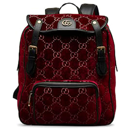 Gucci-Gucci Red GG Velvet Double Buckle Backpack-Red