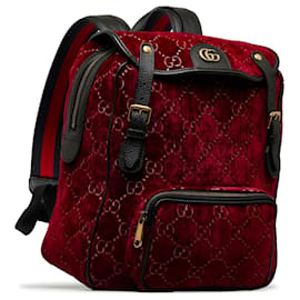 Gucci-Gucci Red GG Velvet Double Buckle Backpack-Red