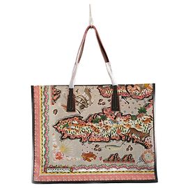 Bolsa tote grande Liberty of London Map de algodão e couro Preto Multicor