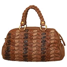 Miu Miu-Miu Miu Brown Hues calf leather Wrinkled Leather Braided Bag Satchel Zip Handbag-Brown