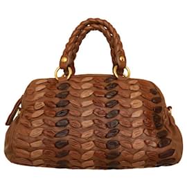 Miu Miu-Miu Miu Brown Hues calf leather Wrinkled Leather Braided Bag Satchel Zip Handbag-Brown
