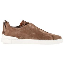 Ermenegildo Zegna Zegna Triple Stitch Low-Top Sneakers in Beige Suede Beige