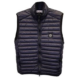 Stone Island Compass-Patch Feather-Down Gilet In Navy Blue Nylon Navy blue