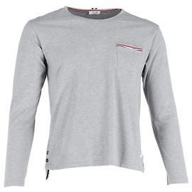 Thom Browne Camiseta de manga larga con bolsillo en algodón gris Castaño