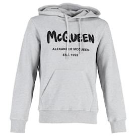 Alexander Mcqueen-Alexander McQueen Graffiti-Logo-Hoodie-Sweatshirt aus grauer Baumwolle-Grau