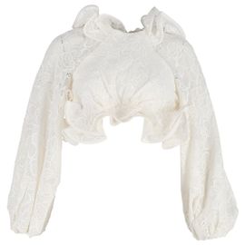 Top con volantes The Lovestruck de Zimmermann en encaje de algodón blanquecino Blanco Crudo