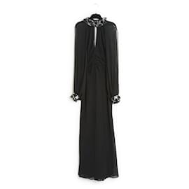 Jean Louis Scherrer-Black Silk Crepe Maxi Dress FR40-Noir