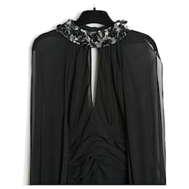 Jean Louis Scherrer-Black Silk Crepe Maxi Dress FR40-Black