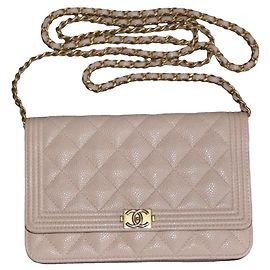 Carteira Chanel WOC em bolsa de corrente Bege Gold hardware