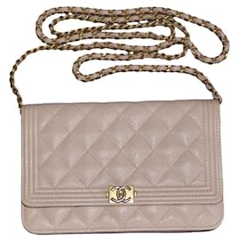 Chanel-Cartera Chanel WOC con bolso de cadena-Beige,Gold hardware