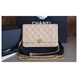 Chanel-Carteira Chanel WOC em bolsa de corrente-Bege,Gold hardware