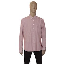 Burberry-Camisa masculina casual de algodão com listras brancas roxas Burberry tamanho XL-Roxo