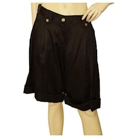 Dolce & Gabbana-Dolce & Gabbana Black Satin Silk Pleated Bermuda Shorts Trousers Pants size 40-Black