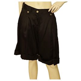 Dolce & Gabbana schwarze Satin-Seiden-Plissee-Bermudashorts, Hosen, Hosengröße 40 Schwarz