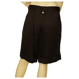 Dolce & Gabbana-Dolce & Gabbana Black Satin Silk Pleated Bermuda Shorts Trousers Pants size 40-Black