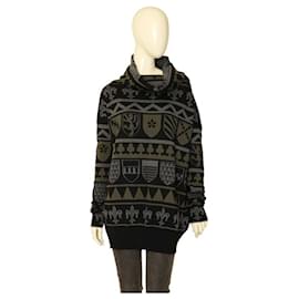 Stella Mc Cartney-Stella McCartney Suéter medieval preto cinza caxemira tricotado com gola alta tamanho superior 38-Multicor