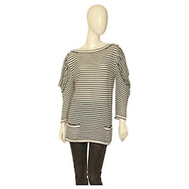 Stella Mc Cartney-Stella McCartney Black White Stripes Cashmere Knit Boat Neck Sweater Top size 44-Black,Beige