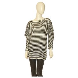 Stella Mc Cartney Stella McCartney Schwarz-weiß gestreifter Kaschmir-Strickpullover mit U-Boot-Ausschnitt. Top-Größe 44 Schwarz Beige