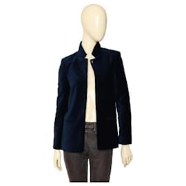 Zadig & Voltaire-Zadig & Voltaire Blazer de jaqueta justa de veludo azul com frente aberta e veludo Volly 36-Azul