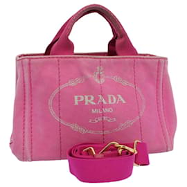 Prada-PRADA Canapa PM Hand Bag Canvas 2way Pink Auth yb387-Pink