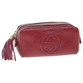 Gucci-GUCCI Pouch Patent leather Pink Auth ac2324-Pink