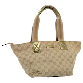 Gucci-GUCCI GG Canvas Sherry Line Hand Bag Beige Gold pink 131228 Auth ki3602-Pink,Beige,Golden