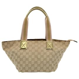 Gucci-GUCCI GG Canvas Sherry Line Hand Bag Beige Gold pink 131228 Auth ki3602-Pink,Beige,Golden