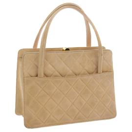 Chanel-CHANEL Gamaguchi Hand Bag Suede Beige CC Auth yk9125-Beige
