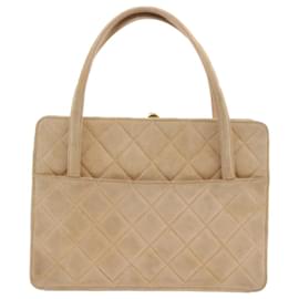 Chanel-CHANEL Gamaguchi Hand Bag Suede Beige CC Auth yk9125-Beige