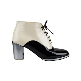 Chanel-Chanel Patent Leather Bow Lace-Up Ankle Boots-Other