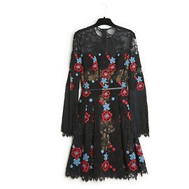 Elie Saab AH2016 SCHWARZE SPITZE FR34 Kurzes Kleid Neu Schwarz