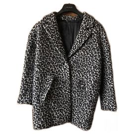 Ikks leopard print wool coat black beige Leopard print