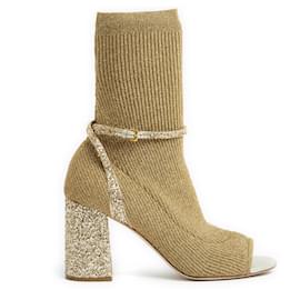 Miu Miu-Stiefel EU40 Offene goldene Socke Glitzer-Golden
