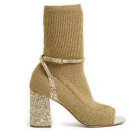 Miu Miu Botas UE40 Calcetín puntera abierta Glitter dorado Dorado