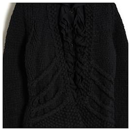 Chanel-Chanel 03Eine schwarze Strickjacke aus Wolle und Rüschen FR36/38-Schwarz