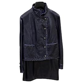 Chanel-Rare costume en tweed en cuir-Bleu Marine,Bleu foncé