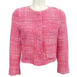 Prada-Prada pink / White Cropped Tweed Jacket-Pink