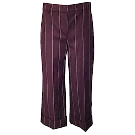 Thom Browne-Thom Browne Burgundy Pinstriped Cropped Wool Trousers / Pants-Dark red
