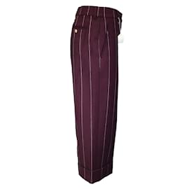 Thom Browne-Thom Browne Burgundy Pinstriped Cropped Wool Trousers / Pants-Dark red