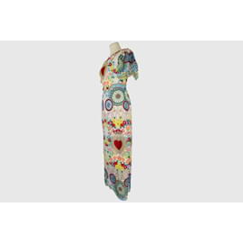 Dolce & Gabbana-Mehrfarbiges Maxikleid mit Blumenstickerei-Mehrfarben