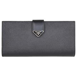 Prada-Black Triangular Logo Flap Wallet-Black