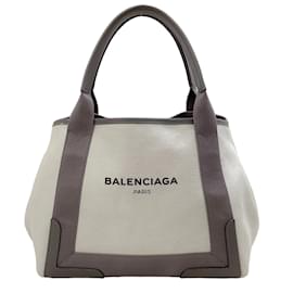 Balenciaga-Balenciaga Grey / Ivory Canvas Logo Cabas Tote Bag-Cream