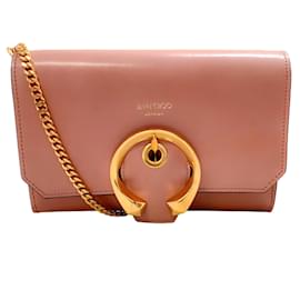 Jimmy Choo-Jimmy Choo Pink Leather Wallet on Chain with Gold Chain Strap-Pink