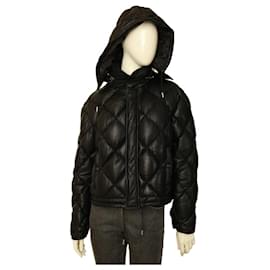 Saint Laurent-SAINT LAURENT Hooded down diamond-quilted black leather jacket size FR 38 Retails at $6990!!-Black