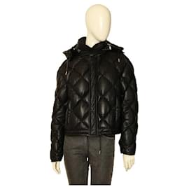 Saint Laurent-SAINT LAURENT Hooded down diamond-quilted black leather jacket size FR 38 Retails at $6990!!-Black