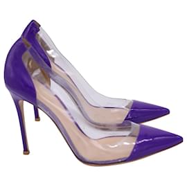 Gianvito Rossi-Gianvito Rossi Plexi Heels in Purple Patent Leather and Clear PVC-Purple