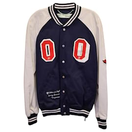 Off White-Off-White Eagle Patch Varsity Jacket in Navy Blue Cotton-Navy blue