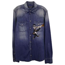 Camicia button-down a maniche lunghe Dolce & Gabbana in denim blu Blu