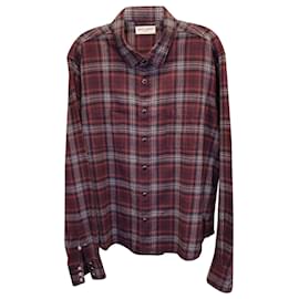 Saint Laurent-Camisa con botones a cuadros de Saint Laurent en algodón burdeos-Roja,Burdeos