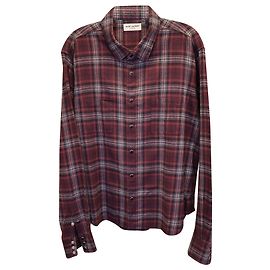 Camicia button-down scozzese Saint Laurent in cotone bordeaux Rosso Bordò